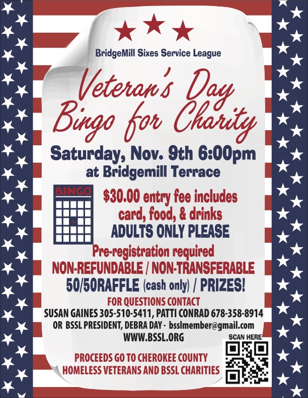 Veteran's Day Bingo flyer for the BSSL Bingo for Charity event